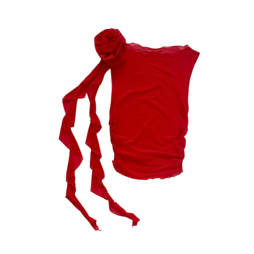 [Used] Asymmetrical Red Mesh Top
