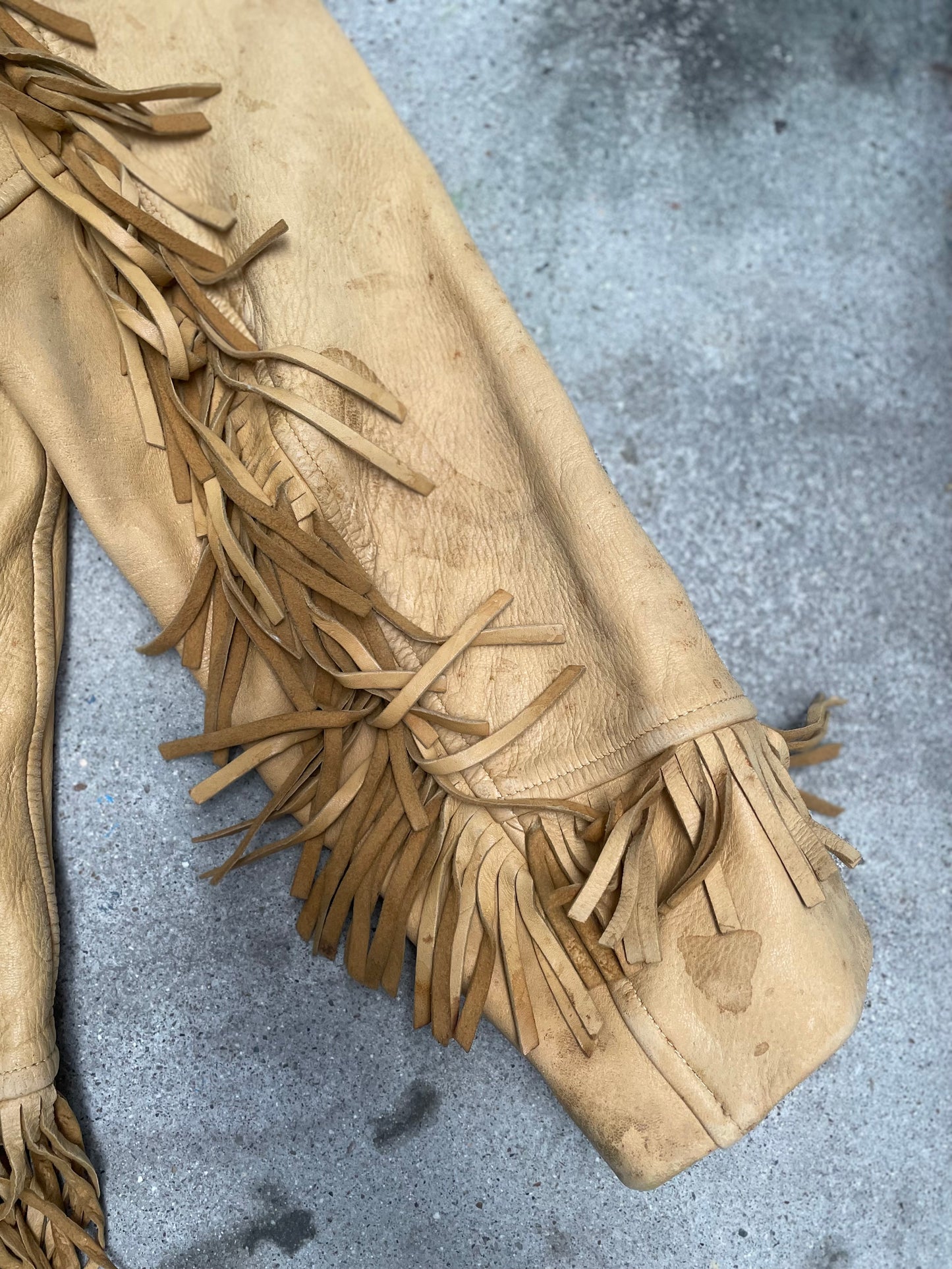 [VINTAGE] Fringes Leather Jacket worn-in Finish