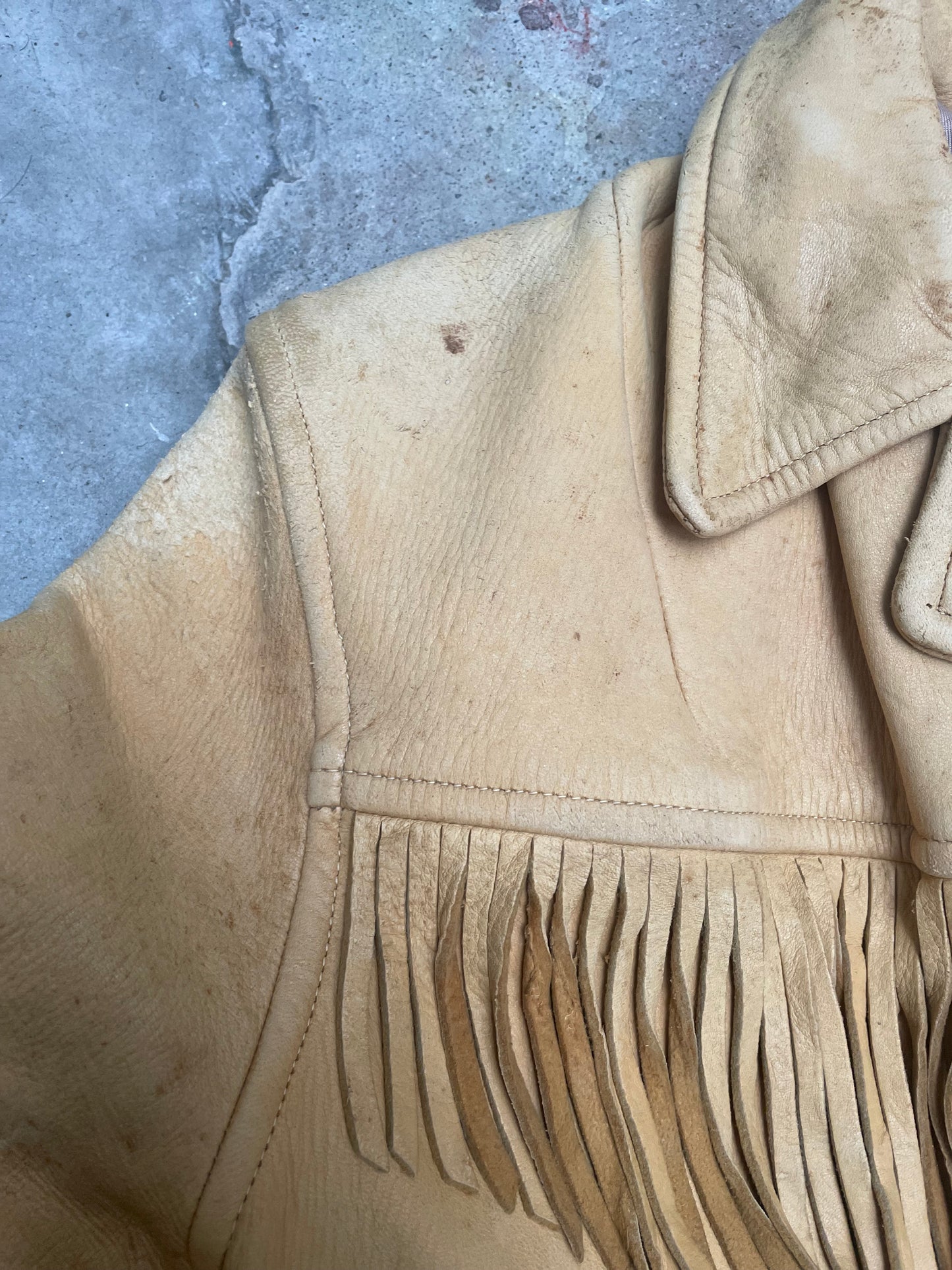 [VINTAGE] Fringes Leather Jacket worn-in Finish