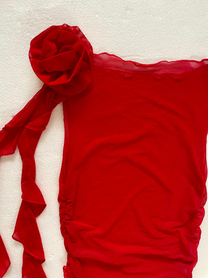 [Used] Asymmetrical Red Mesh Top