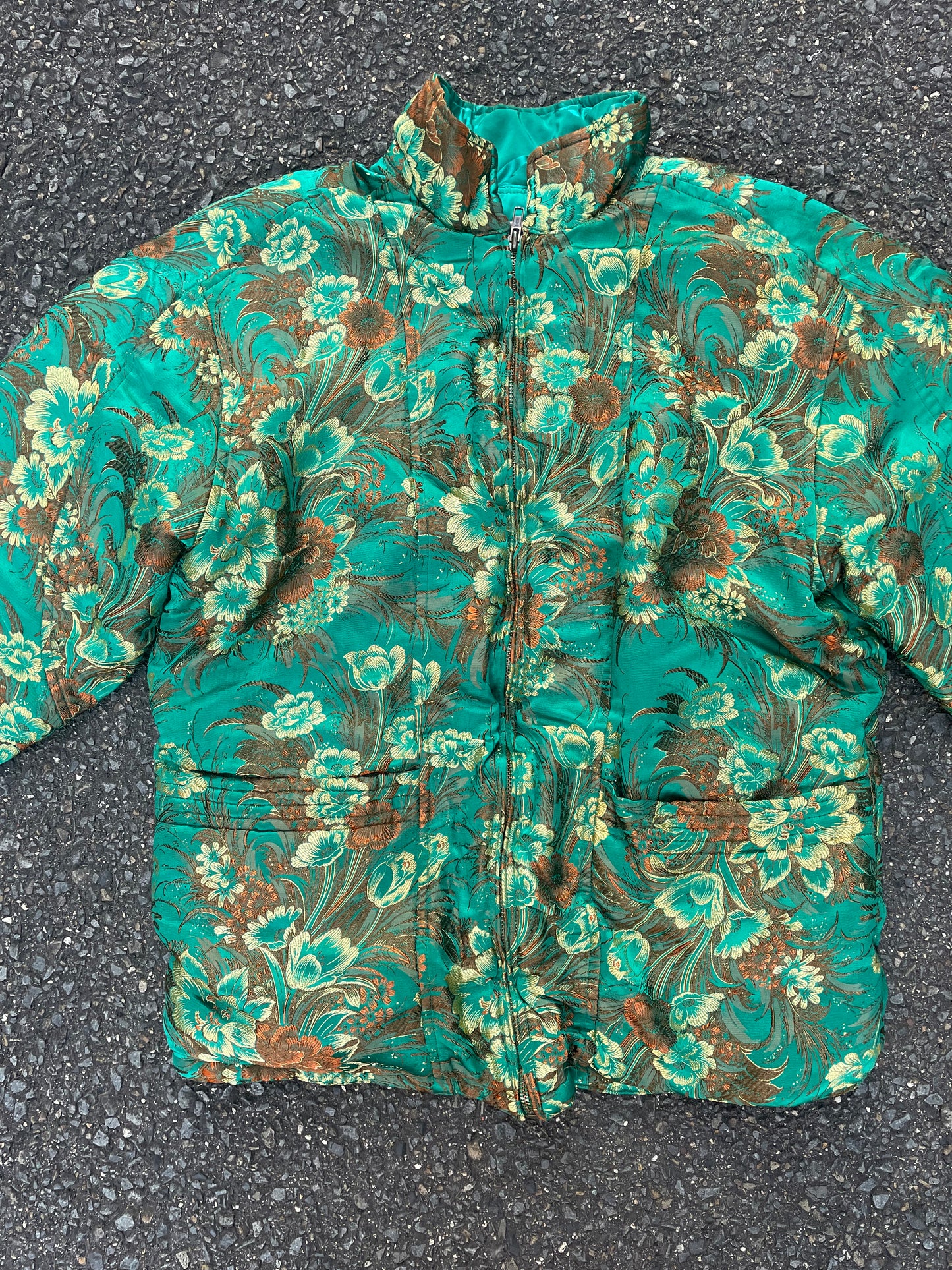 [VINTAGE] Floral Quilted Jacket – Emerald Green