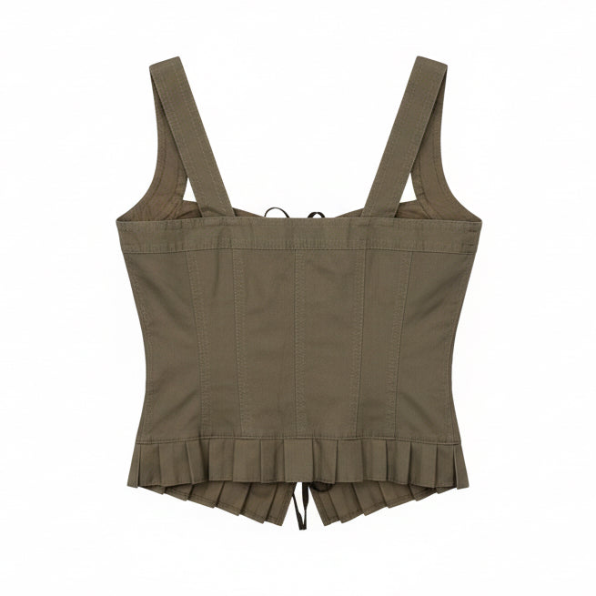[VINTAGE] Y2K Khaki Lace-Up Bustier Top