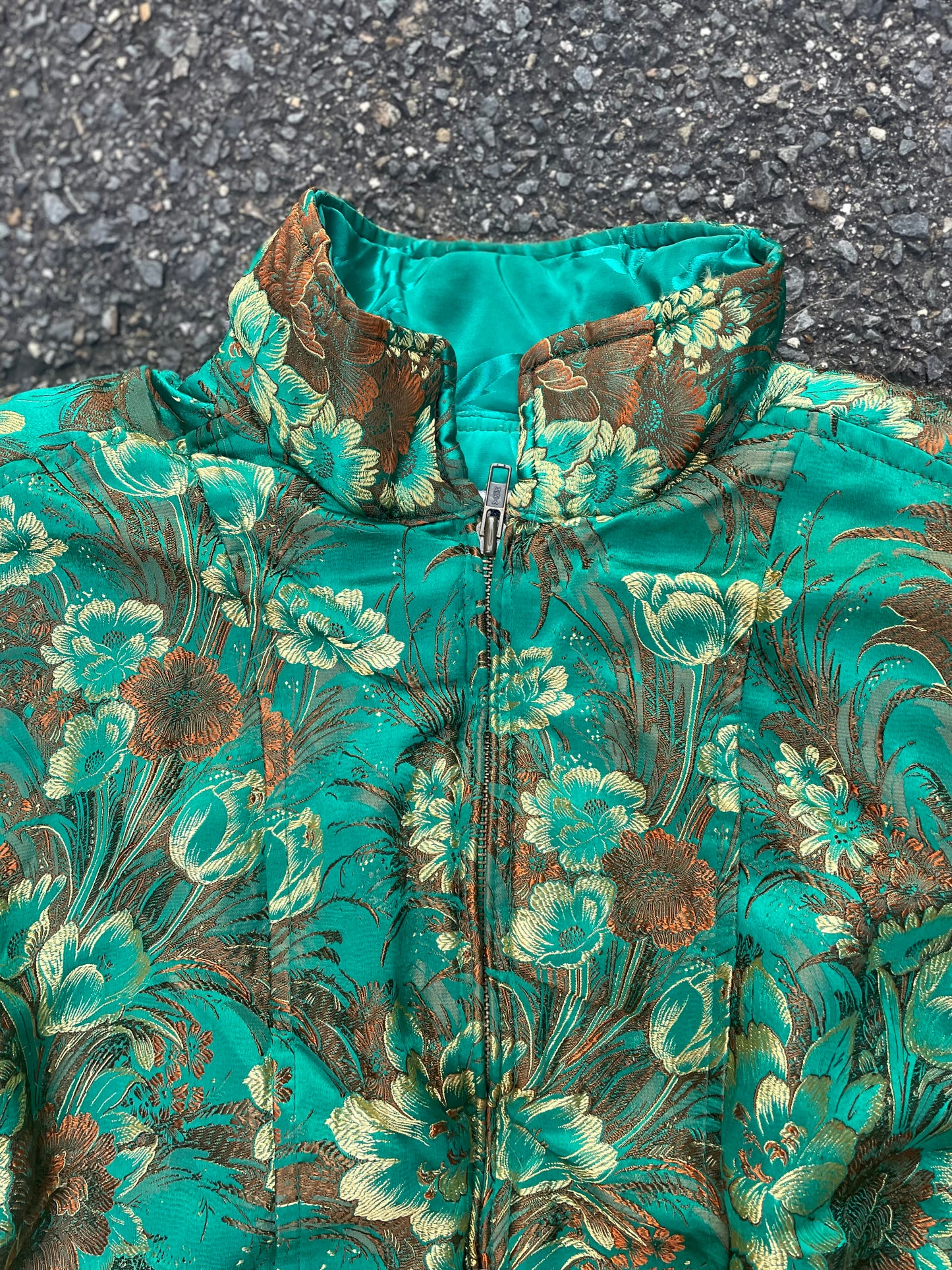 [VINTAGE] Floral Quilted Jacket – Emerald Green