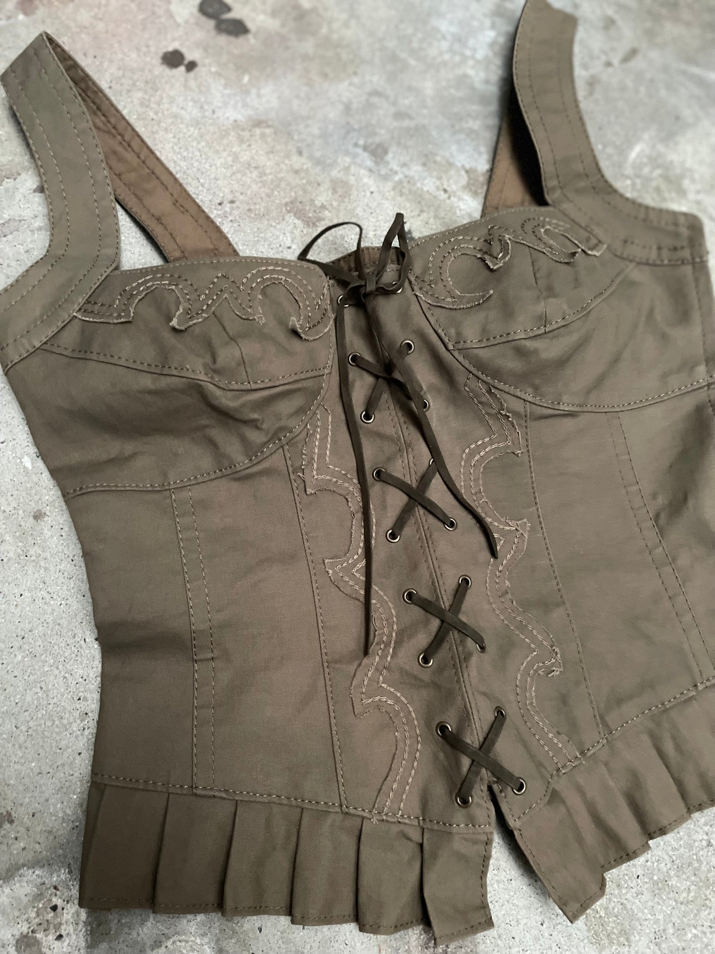 [VINTAGE] Y2K Khaki Lace-Up Bustier Top