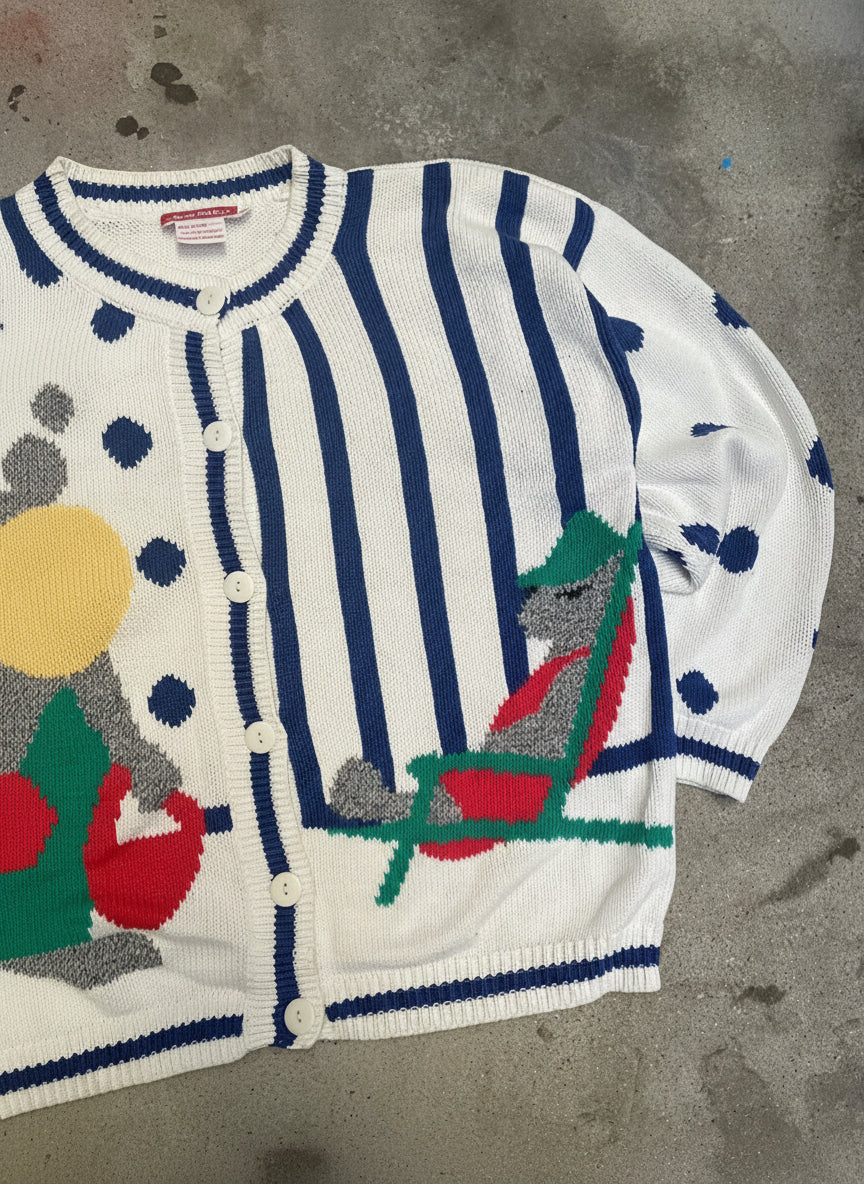 [VINTAGE] 90s Cardigan Beach Bear Motif