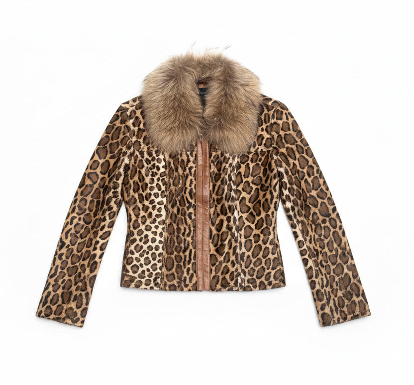 [USED] Leopard Jacket with Removable Fur Col