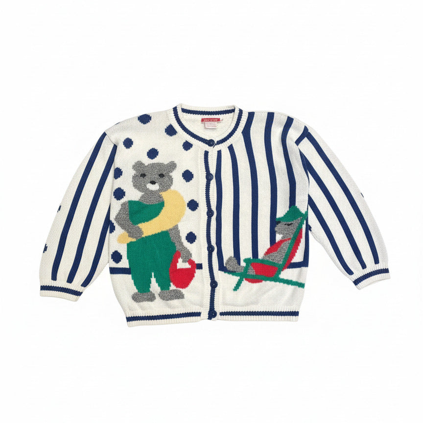 [VINTAGE] 90s Cardigan Beach Bear Motif