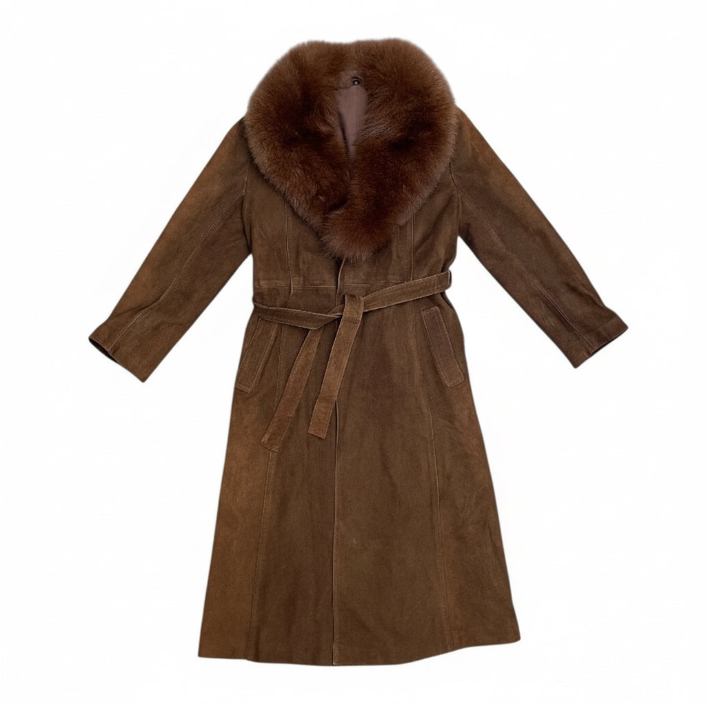 [USED] Leather Coat with Fur Collar