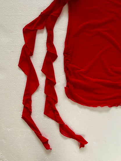 [Used] Asymmetrical Red Mesh Top