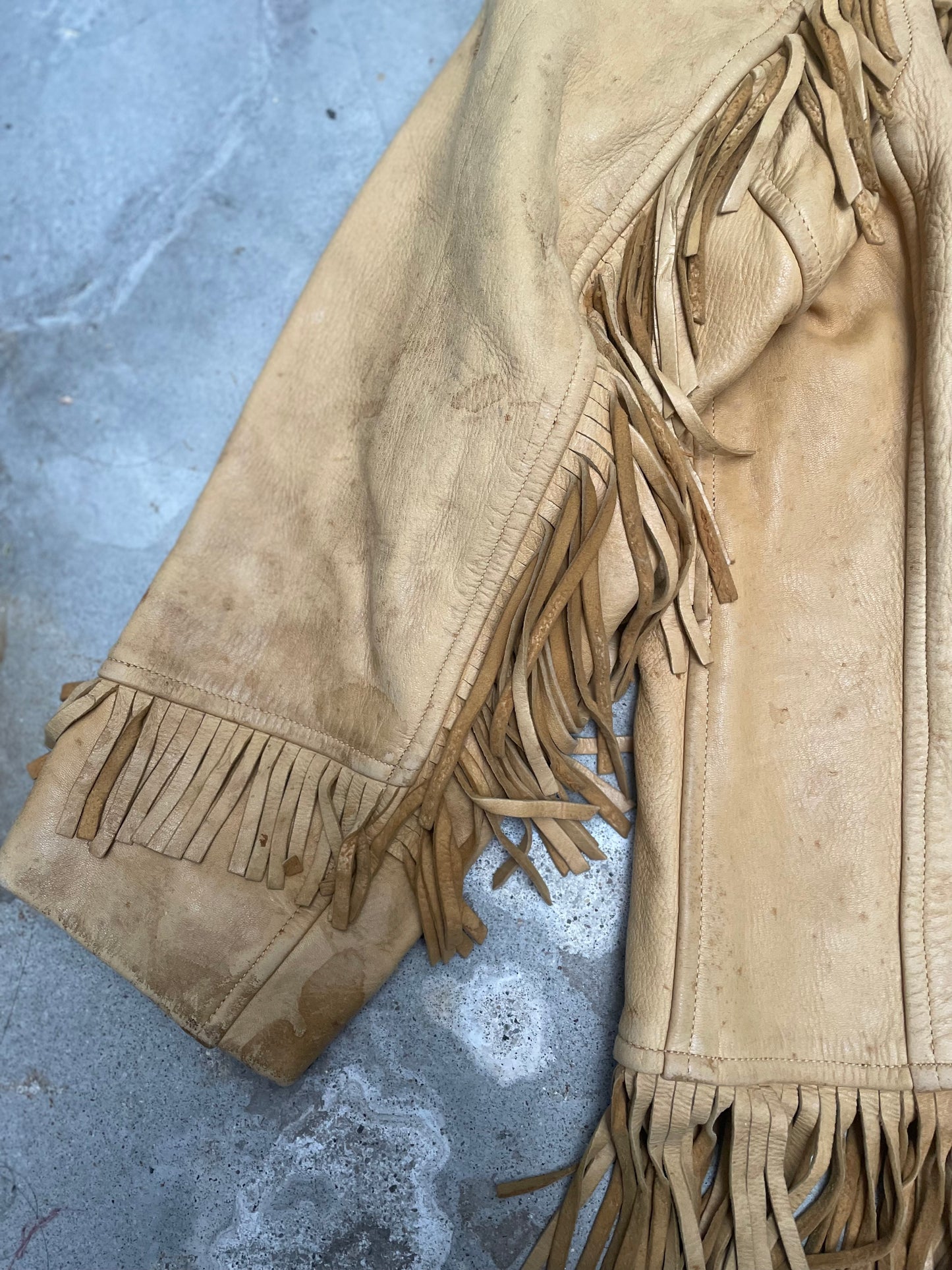 [VINTAGE] Fringes Leather Jacket worn-in Finish