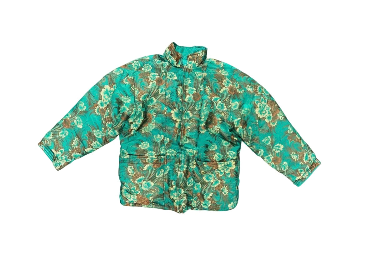 [VINTAGE] Floral Quilted Jacket – Emerald Green