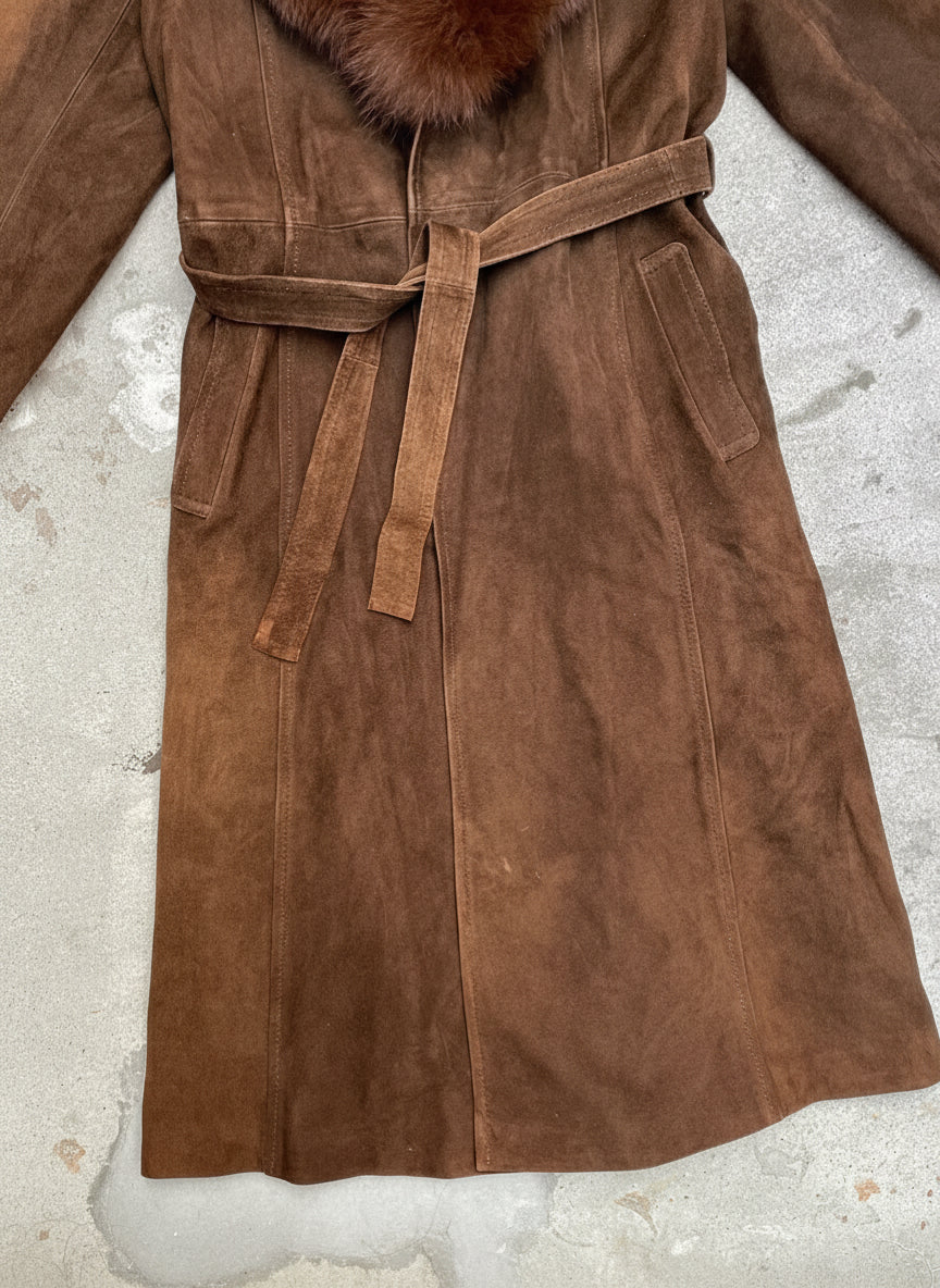 [USED] Leather Coat with Fur Collar