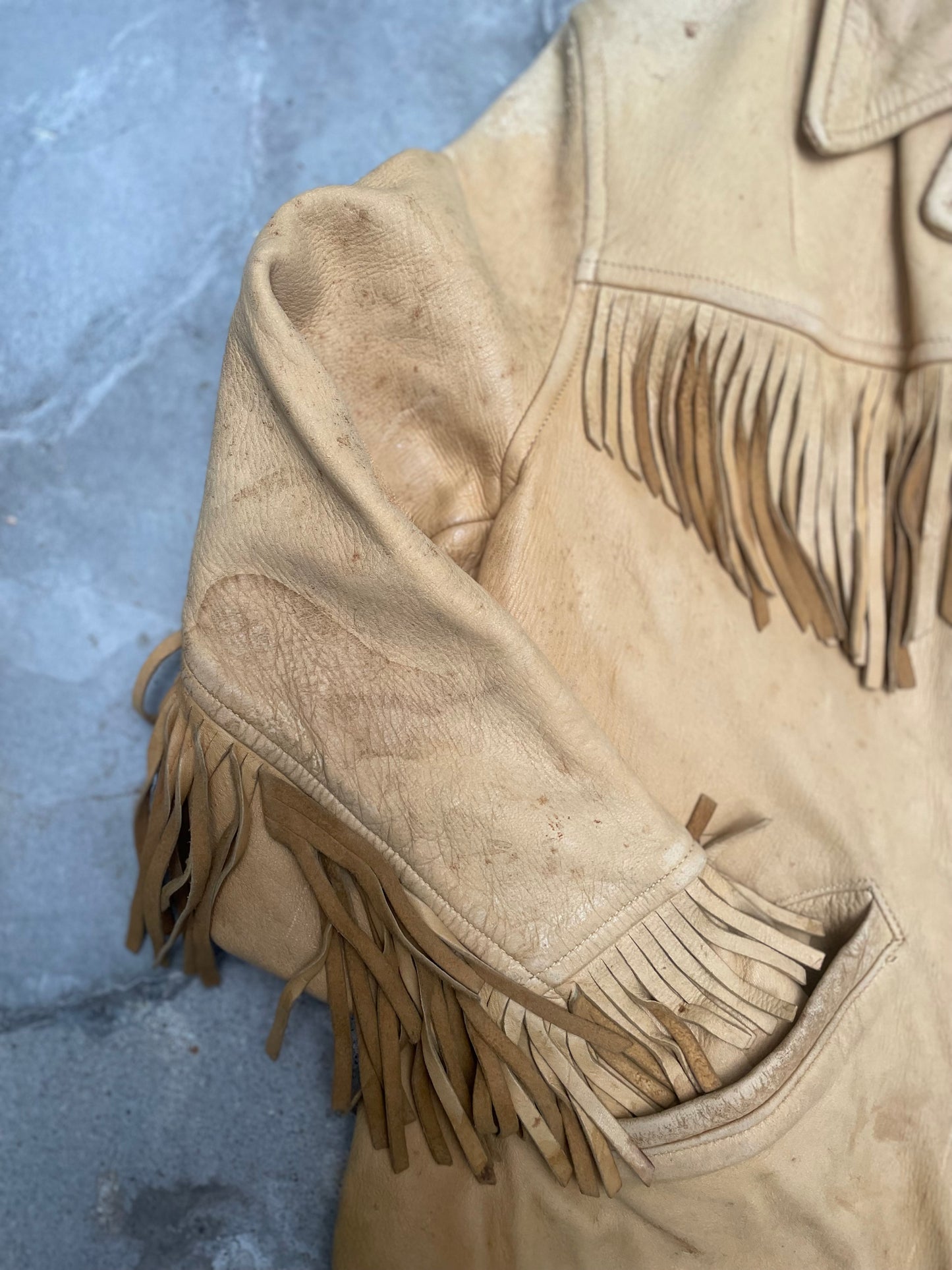 [VINTAGE] Fringes Leather Jacket worn-in Finish