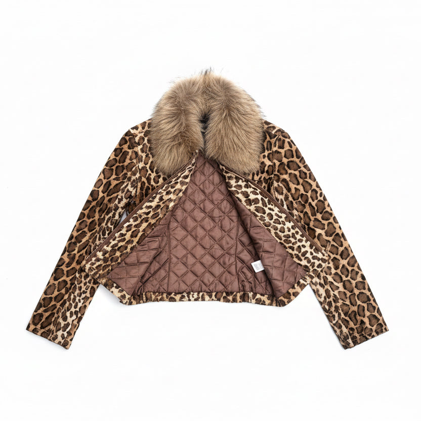 [USED] Leopard Jacket with Removable Fur Col