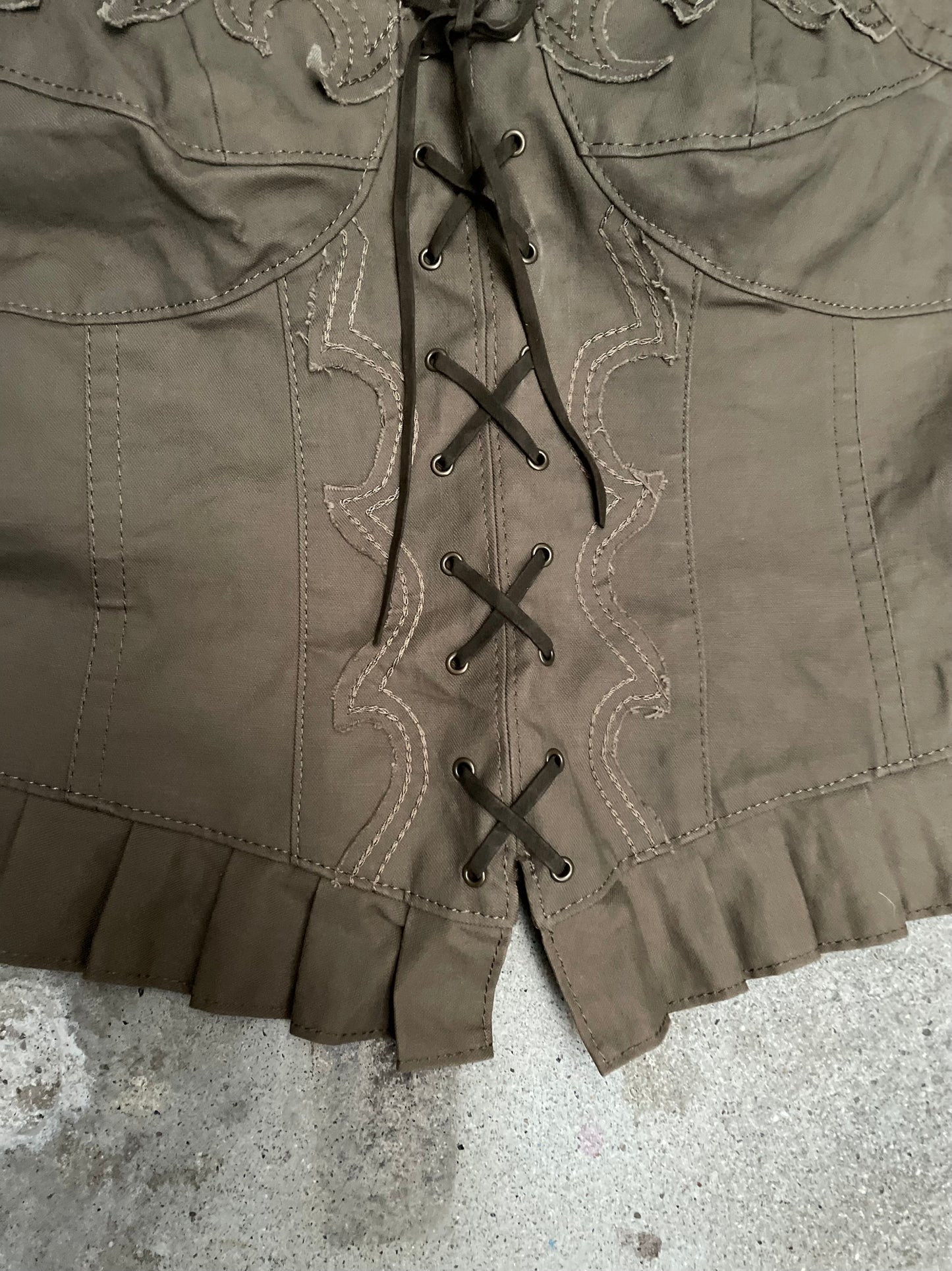 [VINTAGE] Y2K Khaki Lace-Up Bustier Top