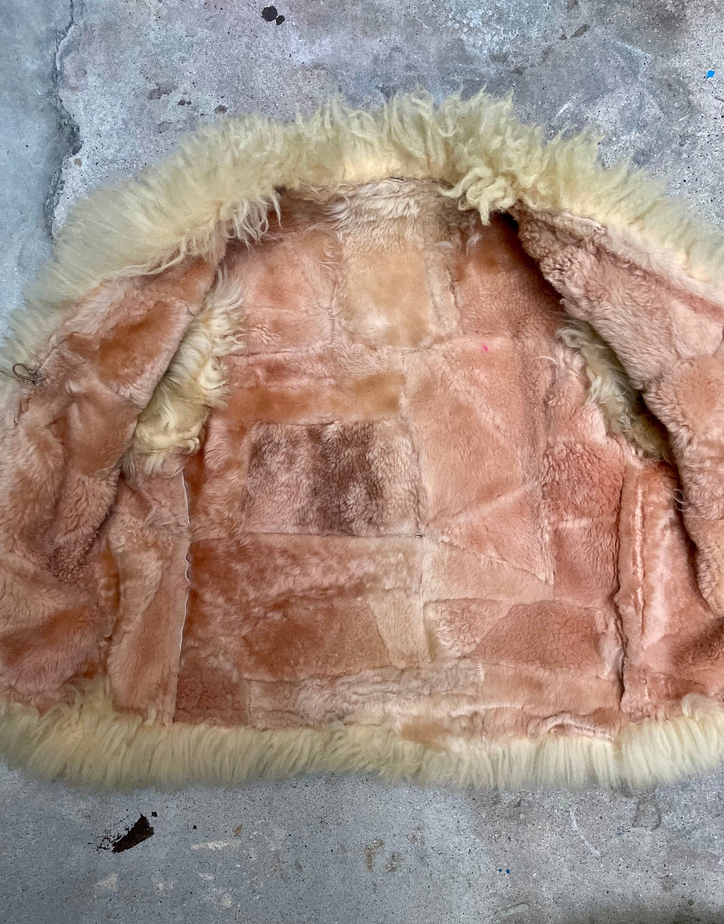 [USED] Faux Shearling Patchwork Vest, Shaggy Trim