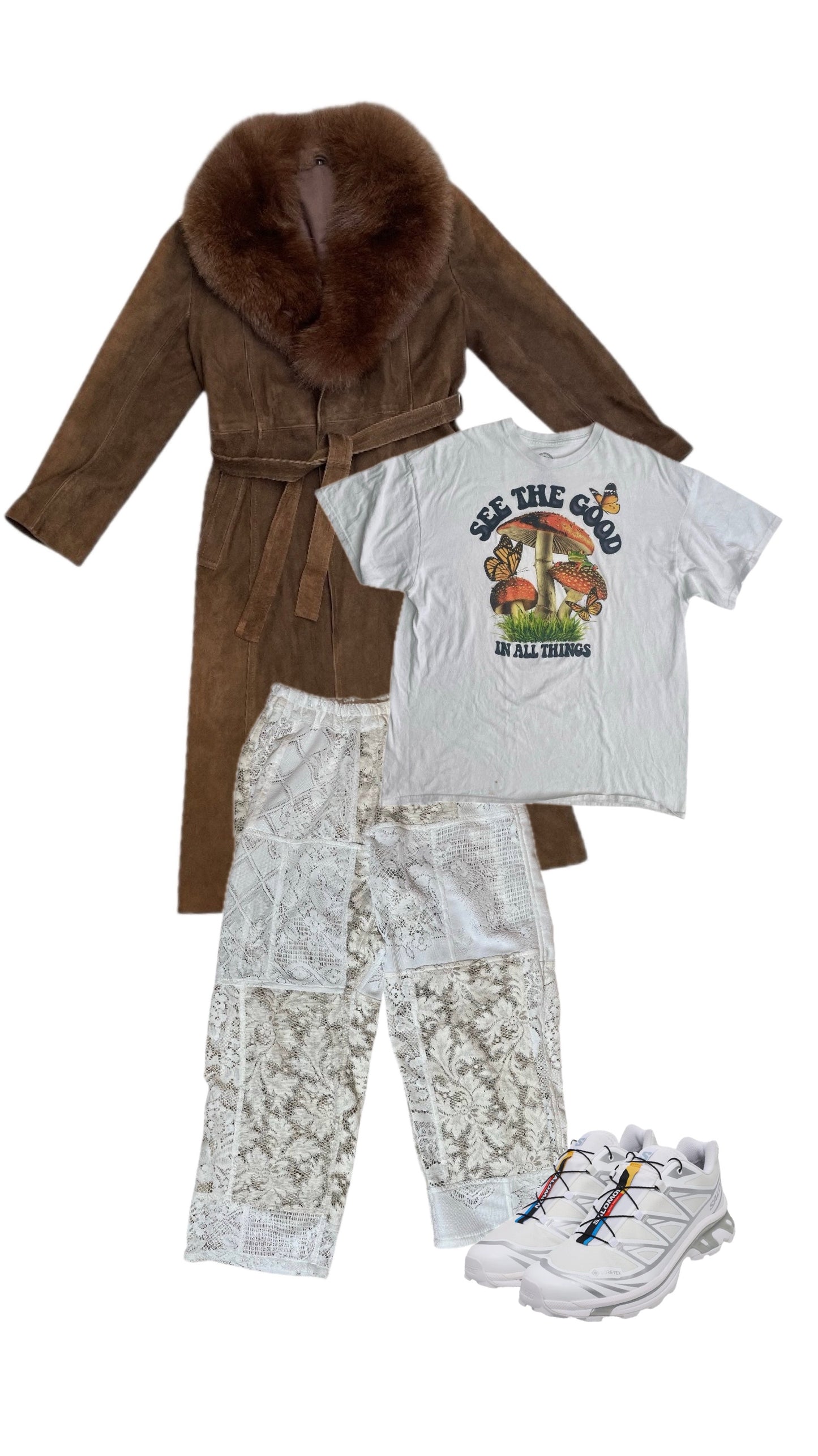 [USED] Leather Coat with Fur Collar