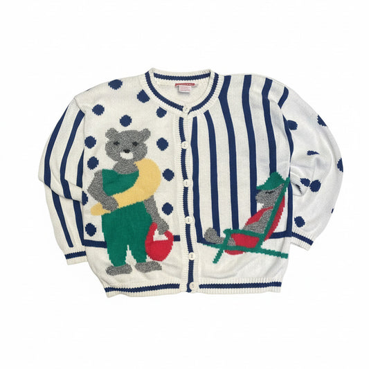 [VINTAGE] 90s Cardigan Beach Bear Motif