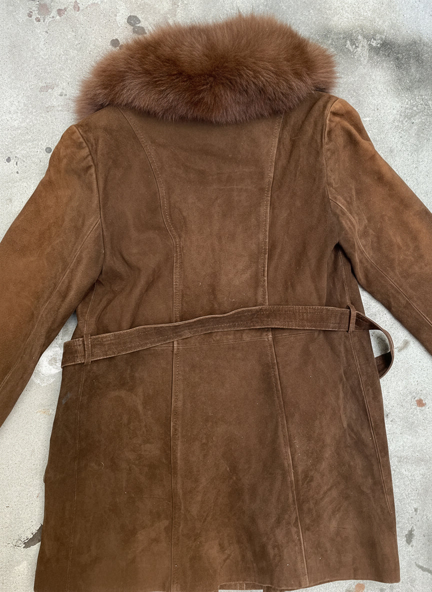 [USED] Leather Coat with Fur Collar