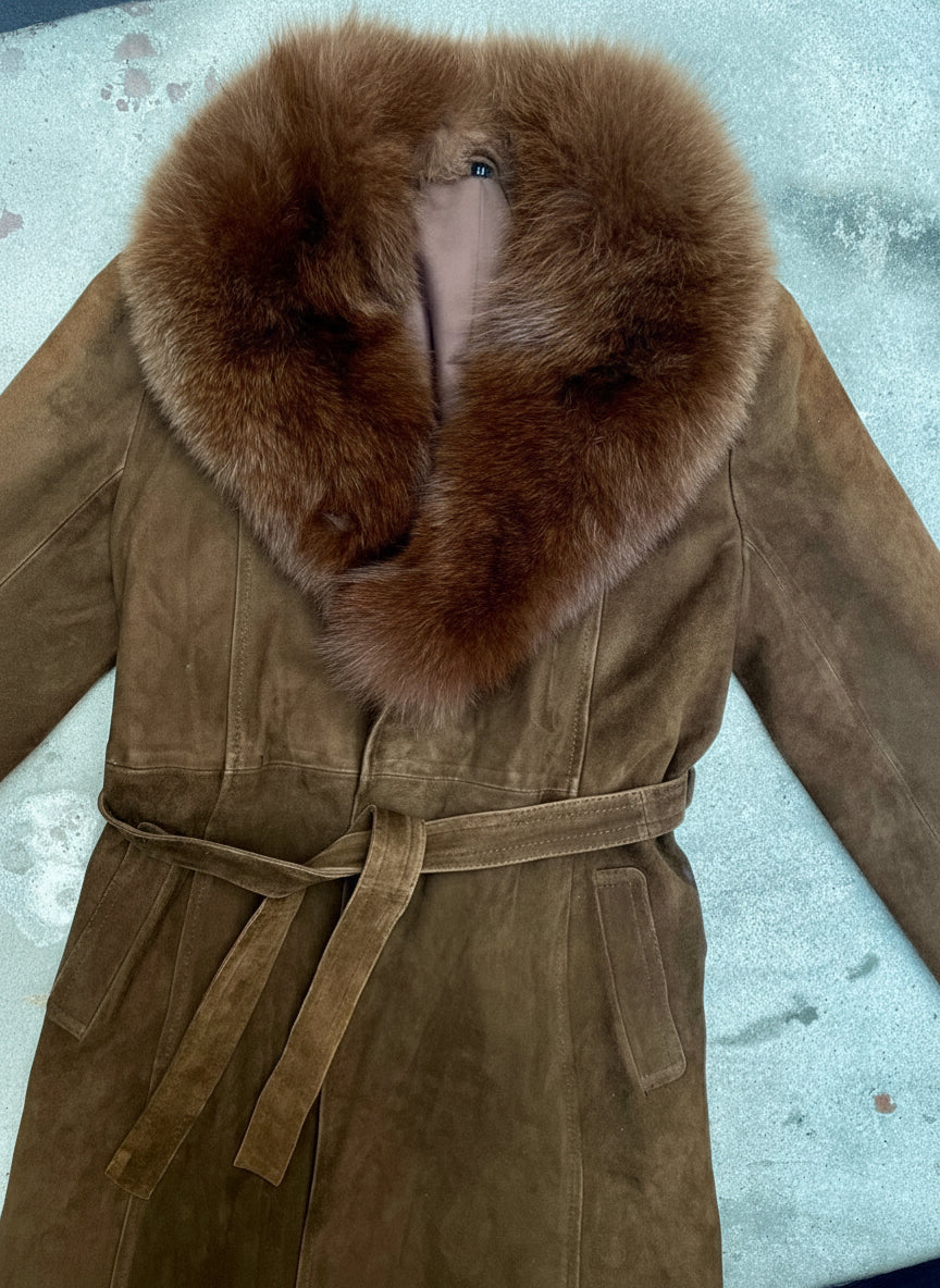 [USED] Leather Coat with Fur Collar