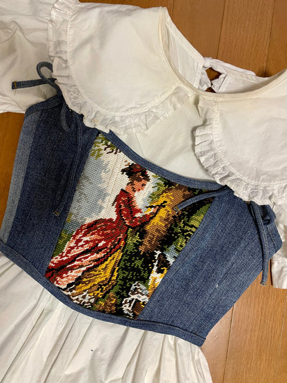 【REMAKE 】Denim corset x French canevas