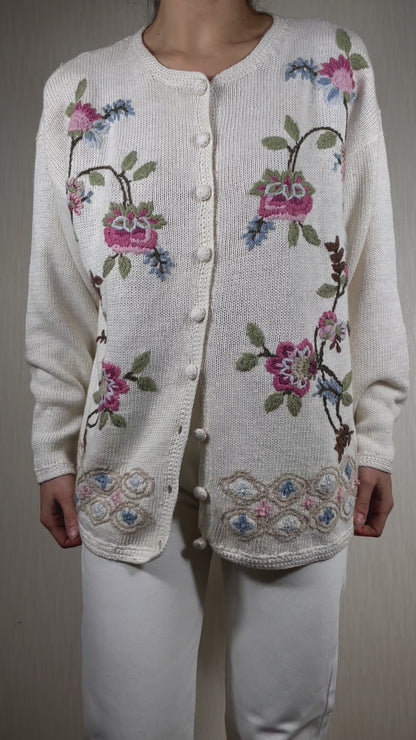 【VINTAGE 】Floral Knit Cardigan